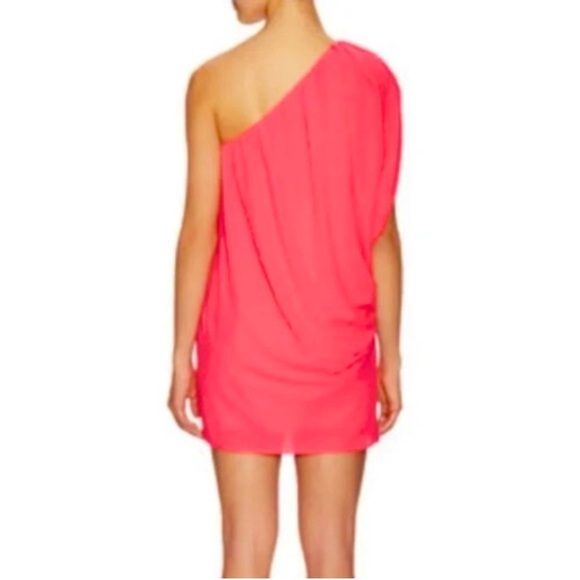 NWT Aidan Mattox One Shoulder Draped Flowy Lip Pink Mini Dress Party Bright Bold - Picture 2 of 9